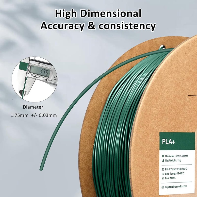 eSUN PLA+ Filament 1.75mm 1KG, 3D Printer Filament Dimensional Accuracy +/- 0.03mm, 1kg Cardboard Spool(2.2lbs) 3D Printing Filament, Fits for Most FDM 3D Printers(Pine Green) - Image 5